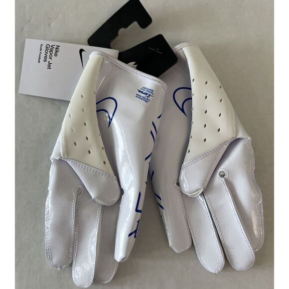 Nike N.100.3506 Unisex Youth Sz L White/Blue Vapor Jet Football Receiver Gloves - Picture 2 of 5